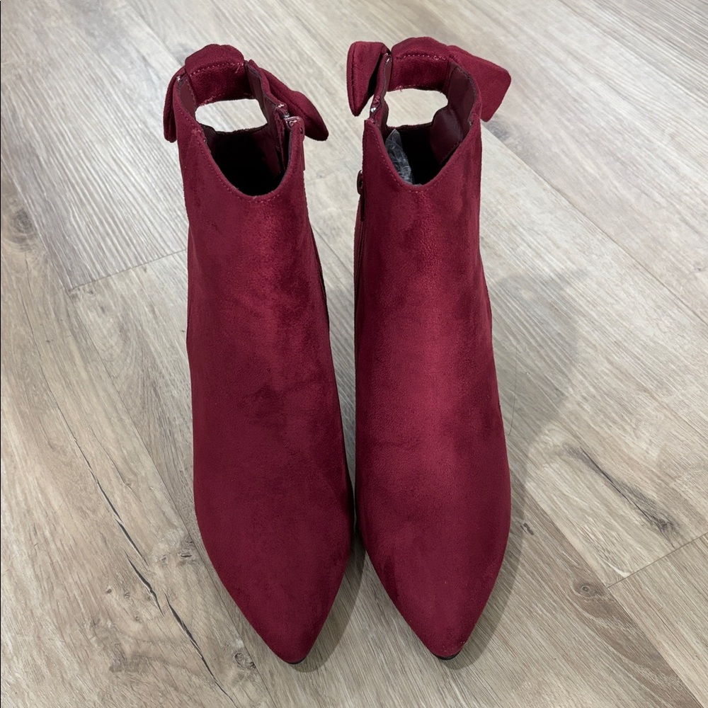 NEW Women’s Allegra K Burgundy Suede Stiletto Boots - Picture 2 of 6